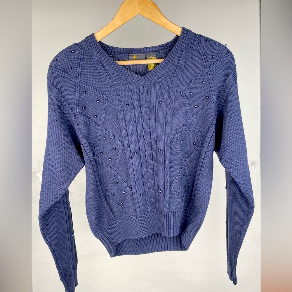 Cable knit cotton sweater, vintage cotton sweater for spring, sizes small